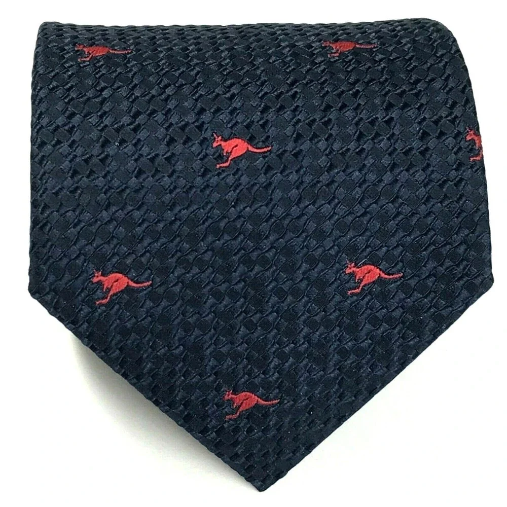AUSTICO Australia Mens Polyester Necktie Animal Theme Kangaroo Navy Blue Red Tie - Picture 5 of 11